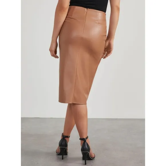 Tan Twist Faux Leather Skirt