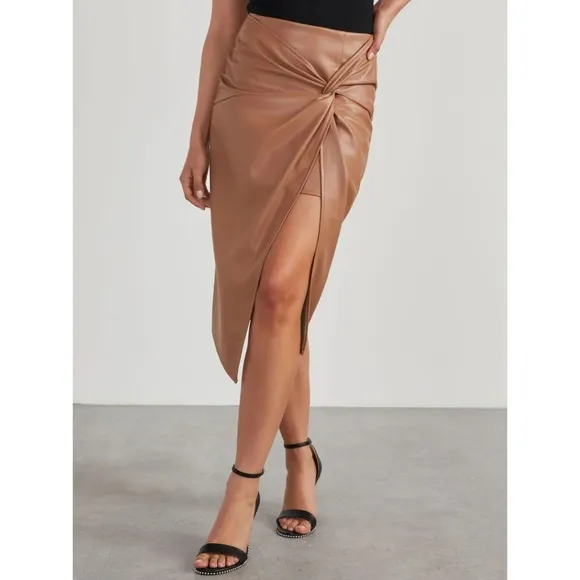 Tan Twist Faux Leather Skirt