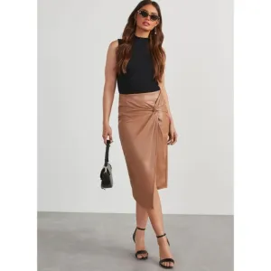 Tan Twist Faux Leather Skirt