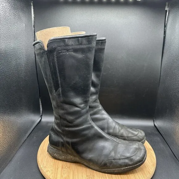 Teva Capistrano Women's Size 9.5 Zip Up Boots Black Waterproof Tall Leather Calf