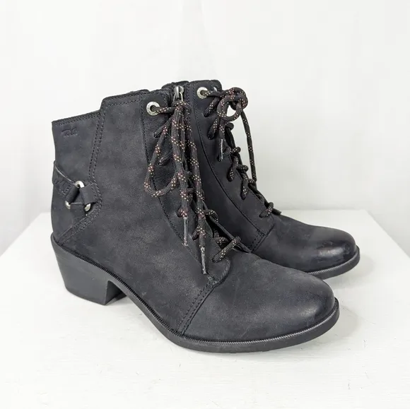 Teva Foxy Lace Up Heeled Leather Black Boots