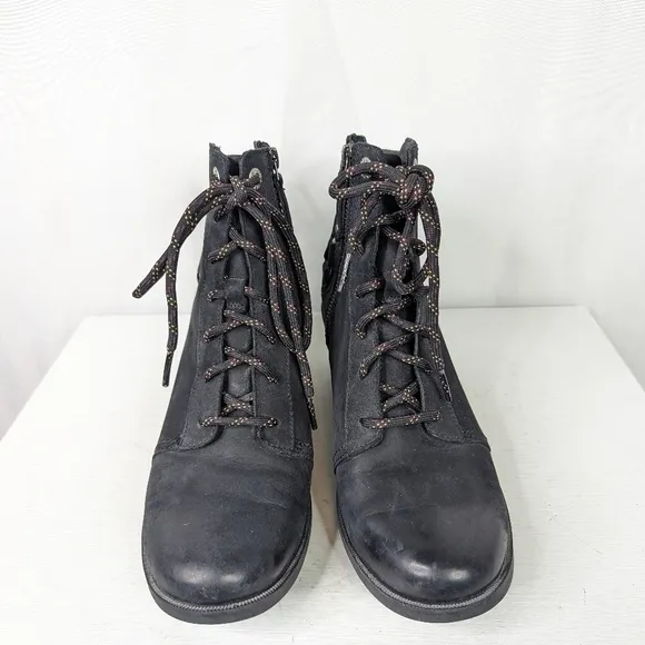 Teva Foxy Lace Up Heeled Leather Black Boots