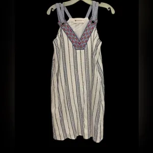 The impeccable pig blue white boho embroidered THML crisp summer sun dress XS