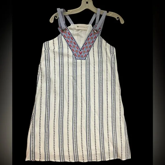 The impeccable pig blue white boho embroidered THML crisp summer sun dress XS