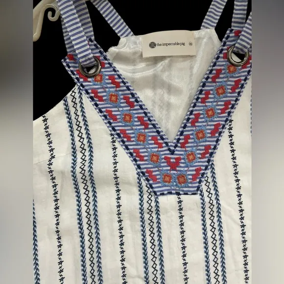 The impeccable pig blue white boho embroidered THML crisp summer sun dress XS