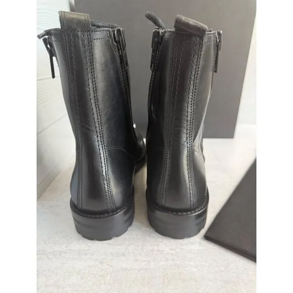 The Kooples Men’s Ranger Black Leather Lace-Up Combat Boots Zippers FR 41/US 10