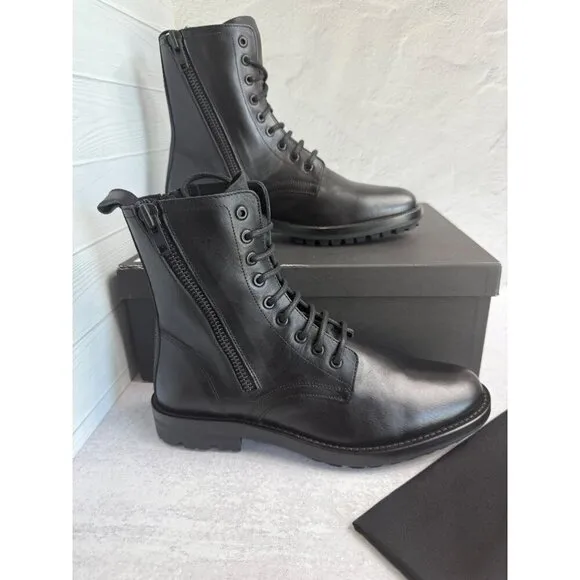 The Kooples Men’s Ranger Black Leather Lace-Up Combat Boots Zippers FR 41/US 10
