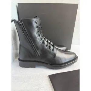 The Kooples Men’s Ranger Black Leather Lace-Up Combat Boots Zippers FR 41/US 10