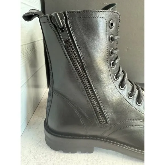 The Kooples Men’s Ranger Black Leather Lace-Up Combat Boots Zippers FR 41/US 10