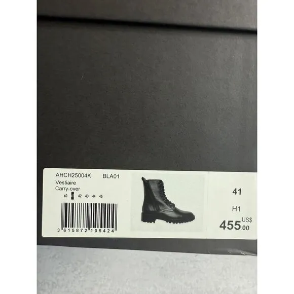 The Kooples Men’s Ranger Black Leather Lace-Up Combat Boots Zippers FR 41/US 10