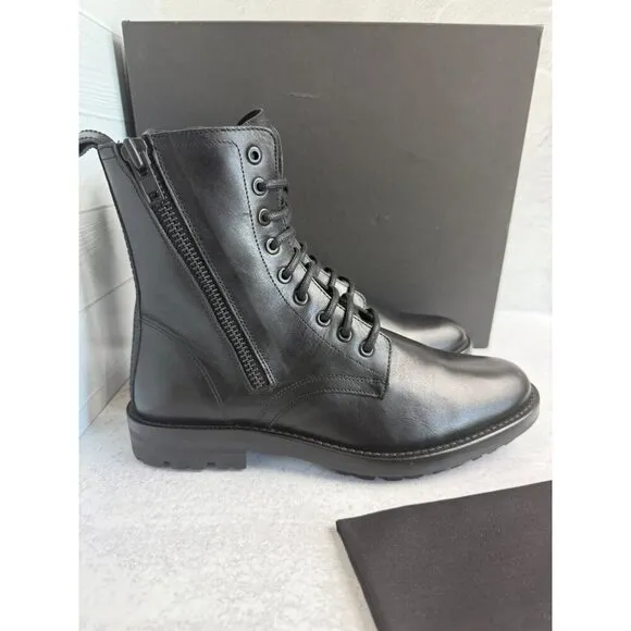 The Kooples Men’s Ranger Black Leather Lace-Up Combat Boots Zippers FR 41/US 10