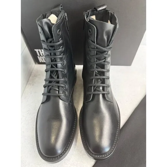 The Kooples Men’s Ranger Black Leather Lace-Up Combat Boots Zippers FR 41/US 10