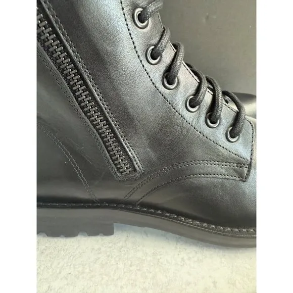 The Kooples Men’s Ranger Black Leather Lace-Up Combat Boots Zippers FR 41/US 10