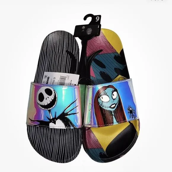 The Nightmare Before Christmas Women's 8 And 9 Sandals Jack And Sally Slides