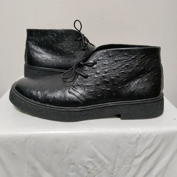 The Original British Walkers Ostrich Leather Ankle Chukka Boots Black Men's 11