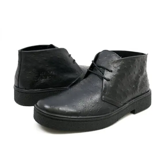 The Original British Walkers Ostrich Leather Ankle Chukka Boots Black Men's 11