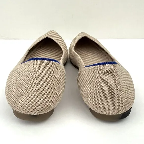 The Point Rothys Woman Tan Beige Ecru Blue Comfort Ballet Flat Slipper Shoe 6.5