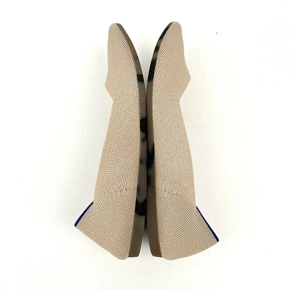 The Point Rothys Woman Tan Beige Ecru Blue Comfort Ballet Flat Slipper Shoe 6.5