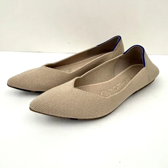The Point Rothys Woman Tan Beige Ecru Blue Comfort Ballet Flat Slipper Shoe 6.5