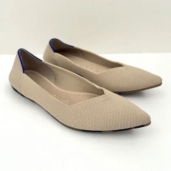 The Point Rothys Woman Tan Beige Ecru Blue Comfort Ballet Flat Slipper Shoe 6.5