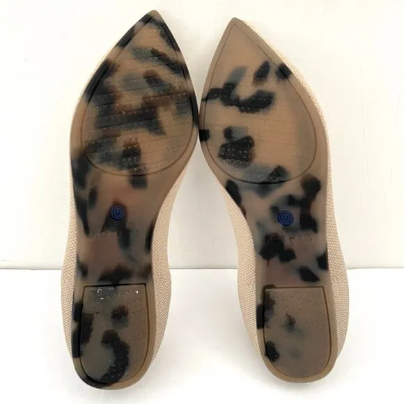 The Point Rothys Woman Tan Beige Ecru Blue Comfort Ballet Flat Slipper Shoe 6.5