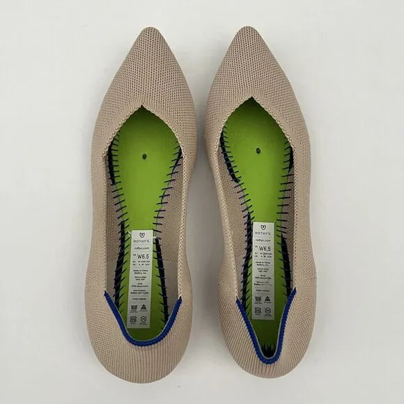 The Point Rothys Woman Tan Beige Ecru Blue Comfort Ballet Flat Slipper Shoe 6.5