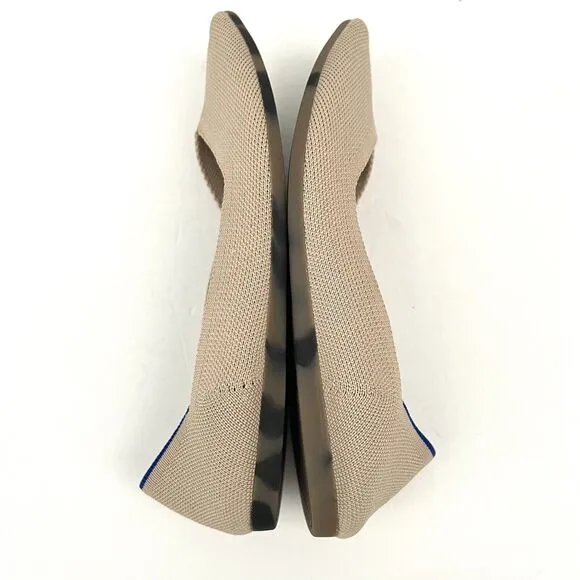 The Point Rothys Woman Tan Beige Ecru Blue Comfort Ballet Flat Slipper Shoe 6.5
