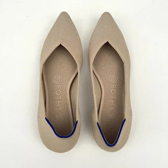 The Point Rothys Woman Tan Beige Ecru Blue Comfort Ballet Flat Slipper Shoe 6.5