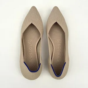 The Point Rothys Woman Tan Beige Ecru Blue Comfort Ballet Flat Slipper Shoe 6.5
