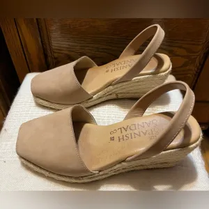 The Spanish Sandal Co Nubuck Leather Espadrille Wedge Made In Spain Size 7 (37)