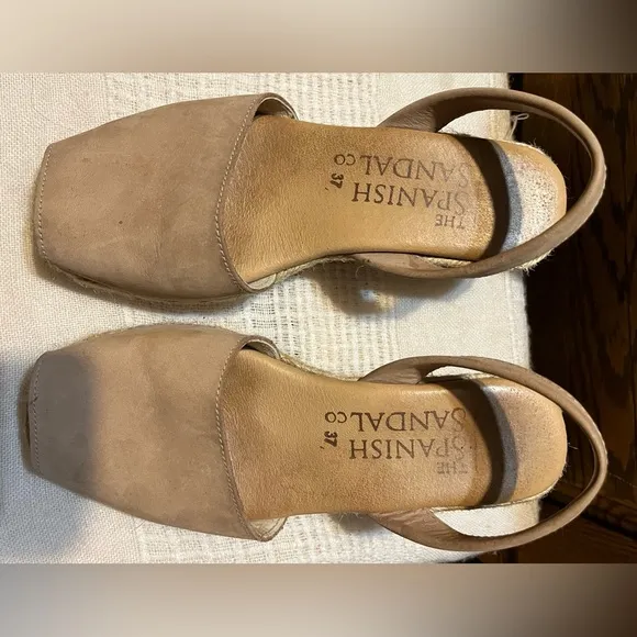 The Spanish Sandal Co Nubuck Leather Espadrille Wedge Made In Spain Size 7 (37)
