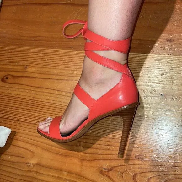 Tibi Red Leather Strappy Heels EU 38