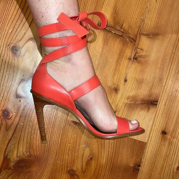 Tibi Red Leather Strappy Heels EU 38