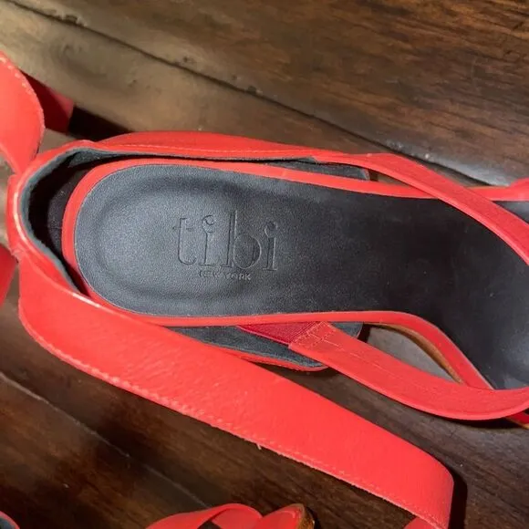Tibi Red Leather Strappy Heels EU 38