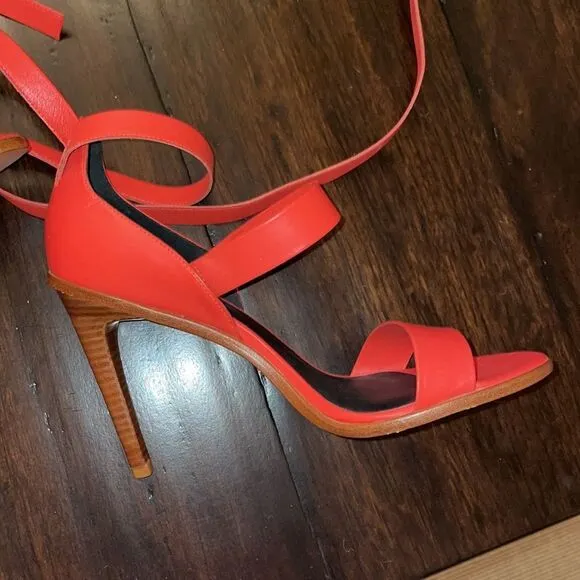 Tibi Red Leather Strappy Heels EU 38