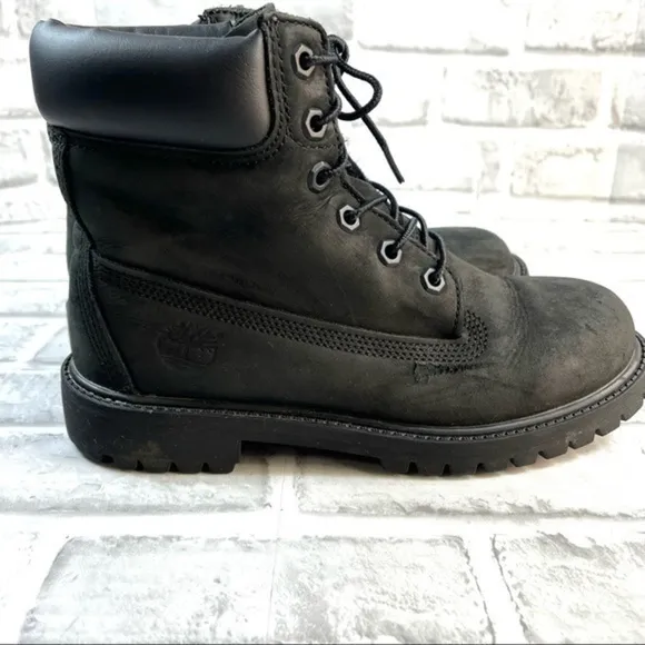 Timberland 6-Inch Premium Junior Size 5 Waterproof Black Nubuck Waterproof Boots