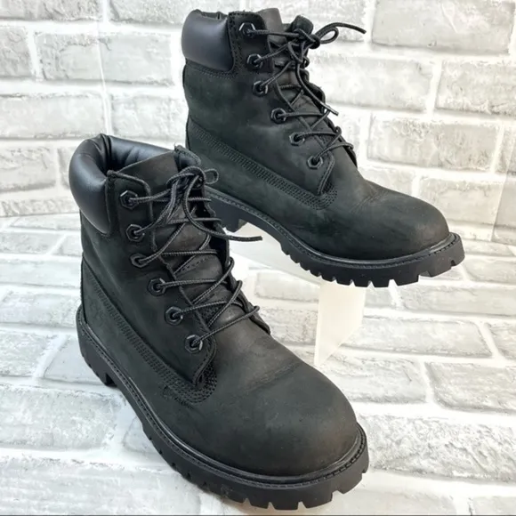 Timberland 6-Inch Premium Junior Size 5 Waterproof Black Nubuck Waterproof Boots