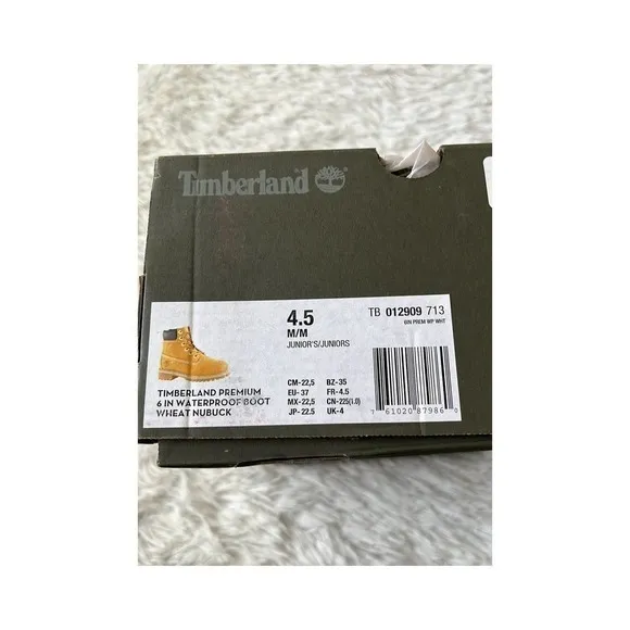 Timberland 6&quot; Premium Waterproof Boots Wheat Nubuck size 4.5 Juniors
