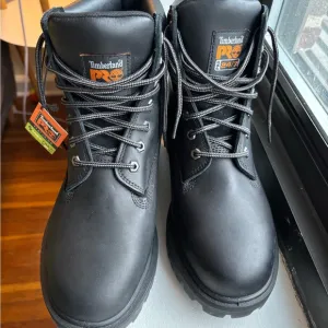 Timberland Black Leather Work Boots High-Top Design