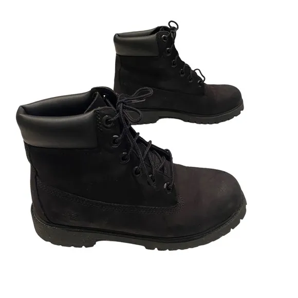 Timberland BOYS Premium 6” Waterproof Black Leather Ankle Boots Boys Size 4