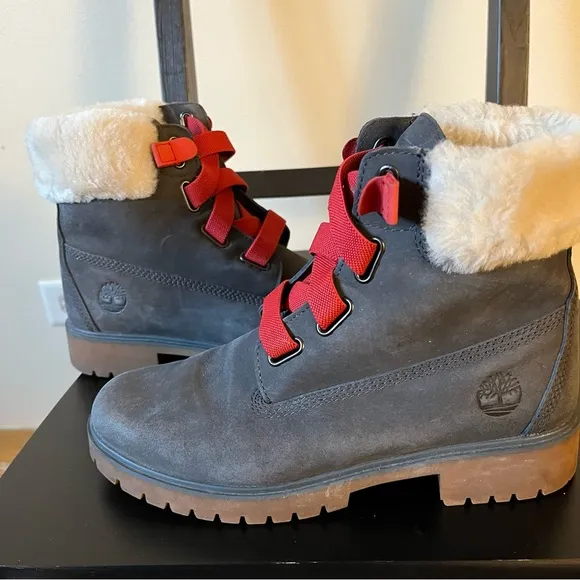 Timberland Gray and Red Women’s Boots US 8.5 weatherproof