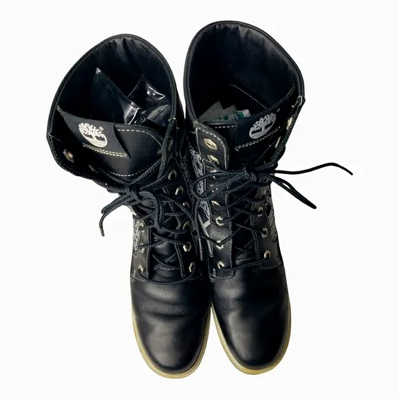 Timberland Leather Textile Combat Gorp Street Y2K Tree Print Lace-Up Boots  7.5