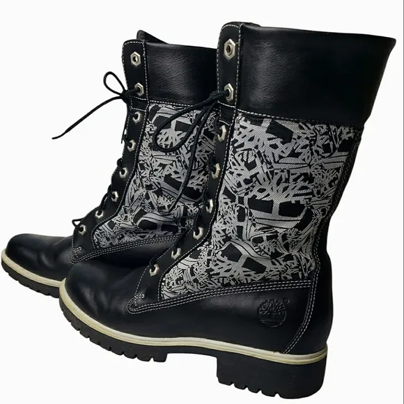 Timberland Leather Textile Combat Gorp Street Y2K Tree Print Lace-Up Boots  7.5
