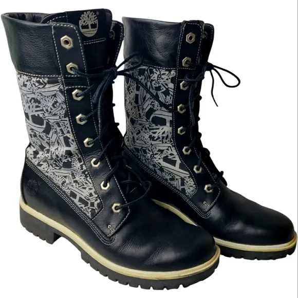 Timberland Leather Textile Combat Gorp Street Y2K Tree Print Lace-Up Boots  7.5