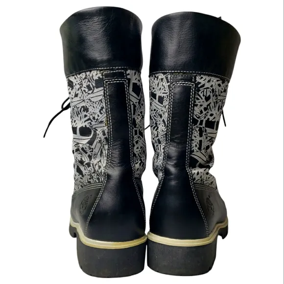 Timberland Leather Textile Combat Gorp Street Y2K Tree Print Lace-Up Boots  7.5