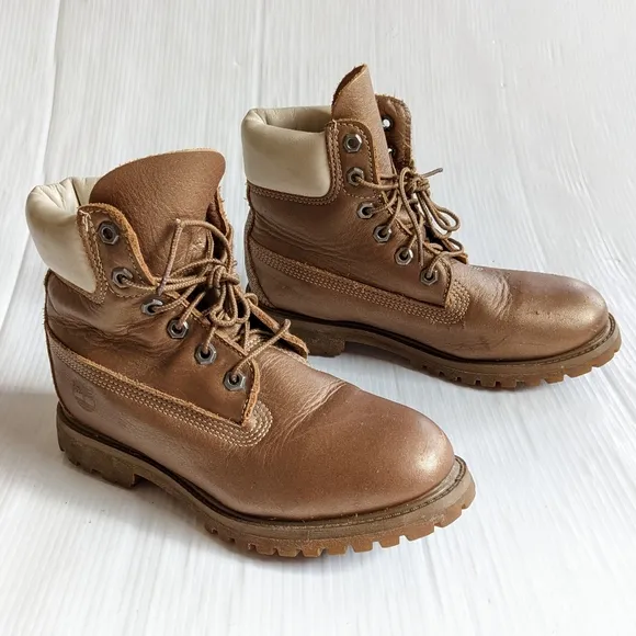 TIMBERLAND Premium Waterproof work hiking boots gold leather 6 eyelet