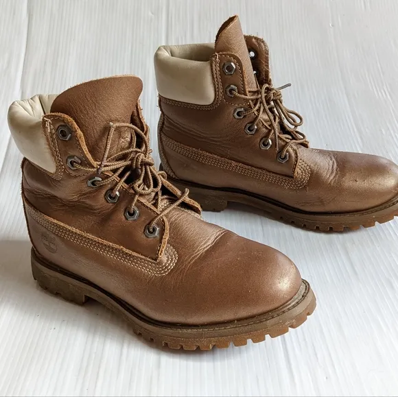 TIMBERLAND Premium Waterproof work hiking boots gold leather 6 eyelet