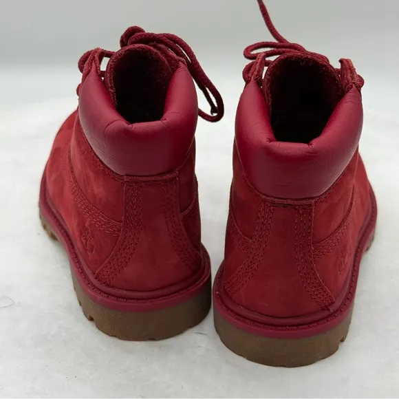 Timberland Red Boots Monochromatic Suede Work Style Unisex Size 8