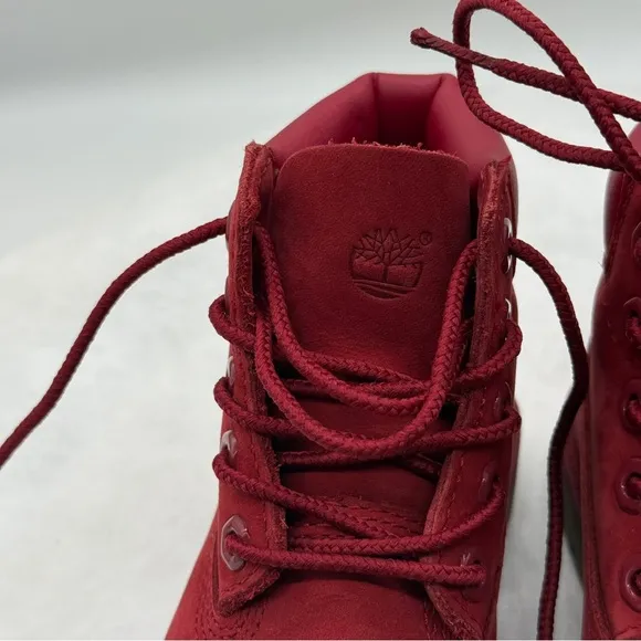 Timberland Red Boots Monochromatic Suede Work Style Unisex Size 8