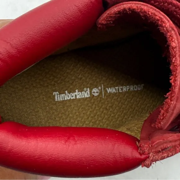 Timberland Red Boots Monochromatic Suede Work Style Unisex Size 8